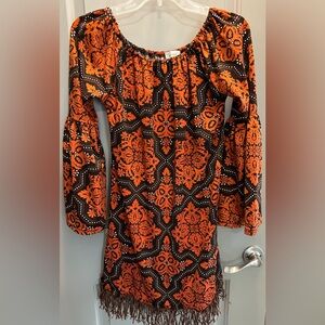 Lady’s World Size M Bohemian Orange and Black Dress Pre-owned